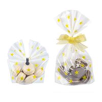 Gold Star Clear Cello Bags Candy Plastic Party Favor cellophane Treat Bags,Pack of 50