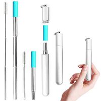 Tecvinci Portable Stainless Steel Straw, Telescopic, More Convenient - 2 Pack, Stainless Steel and Reusable Drinking Straw with Case Holder & Cleaning Brush for Travel, Household, Office