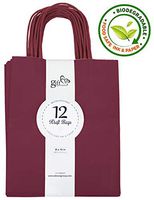 12CT Medium Burgundy Biodegradable, Food Safe Ink & Paper, Premium Quality Paper (Sturdy & Thicker), Kraft Bag with Colored Sturdy Handle (Medium, Burgundy)