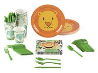 Animal Party Supplies - Serves 24 Zoo Jungle Theme for Birthday & Baby Shower, Includes Paper Plates, Napkin, Cups, Cutlery