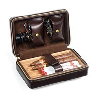Lxc Smoking Set/Cigar Humidor Cedarwood Inner City Premium Leather with Cigar Cut Cigarette Can Accommodate 4 Cigars Travel Portable Cuban Solid Wood Box Men's Gift Box Mute