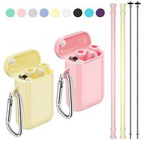 Reusable Straws, Funbiz 2 Pack Portable Silicone Collapsible Straw with Case and Extra Long Cleaning Brush for Kids Adult, BPA Free Foldable Travel Drinking Straws for Smoothie Coffee, Pink & Yellow