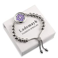 Lademayh Stainless Steel Diffuser Bracelet Aromatherapy Essential Oil Diffuser Locket Jewelry for Women, Adjustable Bead Bracelet, 12 Felt Pads