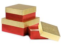 Nested Gift Boxes 3 Piece Set - Square - Small - Red Swirl