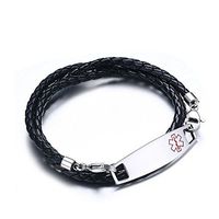 Handmade PU Rope Bracelet Medical Alert Bangle Personalized Stamped Sideways Bracelet Medical ID Wrist for Diabetic