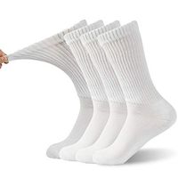Winter Warm Diabetic Socks, FOOTPLUS Men Women Non Binding Cuff Loose Top Smooth Toe Pregnancy Dress Socks, Extra Wide Anti Blister Circulatory Socks, 4 Pairs White Crew, L/XL