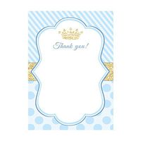 30 Blank Thank You Cards Notes Prince Gold Blue Baby Shower Birthday + 30 White Envelopes