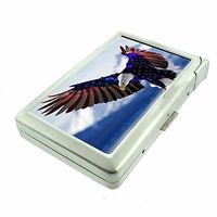 Vintage American Flag USA D18 Cigarette Case Lighter Smoking King Size Cigarettes Silver Metal Wallet 4" X 2.75" RFID Protection