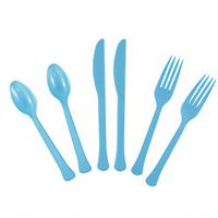 JAM PAPER Premium Extra Heavy Weight Cutlery - Assorted Utensils Set - Caribbean Blue - 24 Disposable Utensils/Box