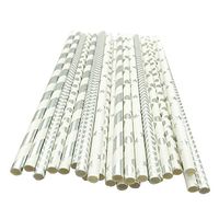 250pcs Environmental Protection Degradable Biodegradable Disposable Christmas Kraft Paper Drinking Straws Party Supplies Decor (Sliver Foil Stripe/Polka Dot/Star/Chevron/Heart Shaped)