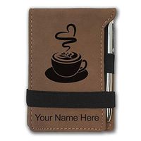 Mini Notepad, Cup of Coffee, Personalized Engraving Included (Dark Brown)