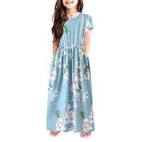 Baby Dress,Meet&sunshine Children Kids Girls Short Sleeve Floral Print Dress Flower Dresses Clothes (Blue, 140)