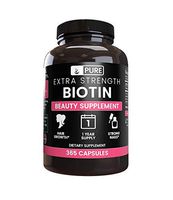 Natural Source Extra Strength Biotin, 365 Capsules, 1 Year Supply, Gluten-Free, Made in USA, Non-GMO, Potent, 8750mcg of Biotin per Serving for Hair & Skin*
