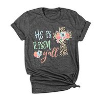 Eoeth Happy Easter!Blouse Shirts for Women he is Risen y’All Letter Print Short Sleeved Top Casual Loose T-Shirts Pullover