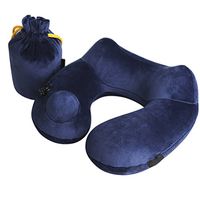 ROSENICE Soft U-Shape Automatic Inflatable Neck Pillow Set for Traveling (Dark Blue)