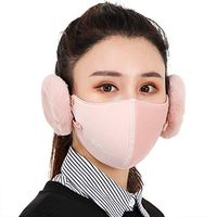 Dinfoger Detachable 2-in-one Men Women Winter Warm Mask Earmuffs Thickening Riding Masks with Coral Red