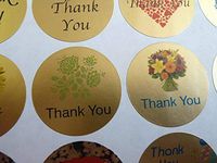 Minilabel Thank You Circle Tag, Stickers, Colour On Gold Self-Stick Labels For Cards, Envelopes, Craft, Decoration