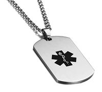 JF.JEWELRY Stainless Steel Dog Tag Medical Alert Necklace for Women & Men,Free Engraving,20 inch