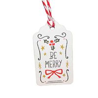 Dolland 50Pcs Christmas Gift Tags Be Merry Christmas Hang Tags Scalloped Top Wish Kraft Paper Tags with Roll String,Bowknot