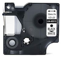 LM Tapes - Premium LM-45013 1/2" Black on White Compatible Label Maker Tape, Replaces Dymo 45013 D1 Label Tape 12mm