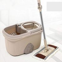 Lazy Flat Mop Cloth, 360 Degree Automatic Rotating Double Drive Mop, Khaki, Mop Bucket Size: 48x27x29CM