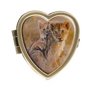 Cute Lion Cubs Playing Wildlife Animal Design Bronze Pill Case Box Western Medicine Tablet Holder Decorative Bronze Pill Box for Pocket or Purse