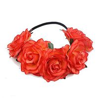 Women Girl Hawaiian Stretch Rose Flower Headband Floral Crown for Garland Party,Photo Props,Wedding Bridal Headpiece