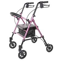 Carex Step 'N Rest Aluminum Rolling Walker For Seniors, Pink - Rollator Walker With Seat -  With Back Support, 6 Inch Wheels, 250lbs Support, Lightweight