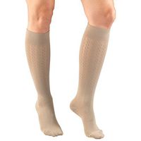 Truform Compression Socks, 15-20 mmHg, Women's Dress Socks, Knee High Over Calf Length, Tan Cable Knit, Large