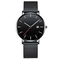 Stylish and Simple Business Men's Watch, Men's Quartz Watch Waterproof Stainless Steel Metal Watch, Date Calendar (Color : Black)
