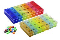One Small and One Large Pill Organizer Box Weekly Case, Medicine Organizer, Vitamin Organizer, Reminder Daily Am PM, Day Night Compartments 7 Days