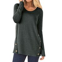 Women's Long Sleeve T-Shirt Round Neck Button Sweatshirt Loose Pullover Fall Soft Fashion Tops Tunic (X-Large, Green)