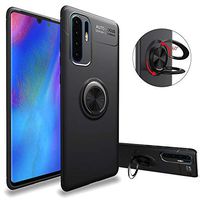 Soft Silicone Case for Huawei P30 Pro, Moiky Stylish Shockproof Ultra Slim Fit Phone Case with 360 Metal Ring Holder Stand Case for Huawei P30 Pro,Black+Black