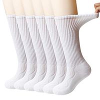 MD 6 Pairs Non-Binding Men's Cushioned Moisture Wicking Bamboo Diabetic Crew Dress Socks 10-13 White