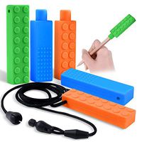 Kalevel Sensory Chew Necklace Pencil Topper 6 Pack Silicone Teething Necklace Pendant Pencil Topper for Boys Girls Autism ADHD and Oral Motor (Green, Blue, Orange)