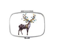 Udoosun Deer Stag with Butterfly Flowers Custom Personlized Rectangular Pill Box Case Tablet Medicine Pocket Purse Travel Pill Vitamin Decorative Box Case Holder