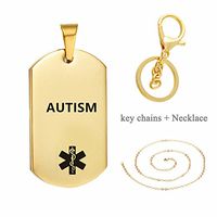 LiFashion LF 316L Stainless Steel Sos Emergency ICE AUTISM Medical Alert ID Dog Tag Pendant Necklace Caduceus Keychain for Men Women Gold
