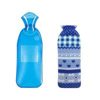 Elonglin 1L Hot Water Bottle Open Top Natural Rubber with Flano Cover Quick Pain Relief and Comfort Sleep Tall Blue