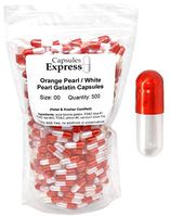 Capsules Express- Size 00 Pearl Orange and White Empty Gelatin Capsules 500 Count- Kosher and Halal Certified - Gluten-Free Pure Bovine Gelatin Pill Capsule - DIY Powder Filling