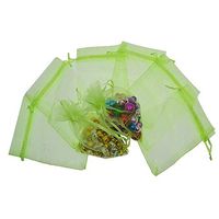 Axgo 100pcs 3-1/2W 4-1/2L Organza Drawstring Pouch Jewelry Wedding Favor Party Festival Gift Candy Bags, 3.5" x 4.5", Green