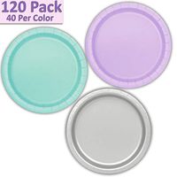 120 Paper Dessert Plates (7") - Lavender, Mint, Silver - 40 Per Color, 3 Colors - Great Assortment for Birthday Parties, Weddings, Holidays, Baby Shower, Celebrations, and more