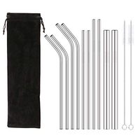 Stainless Steel Reusable Drinking Straws Drinking Metal Straws Set of 10 with 2 Sizes Brushes Environment-Friendly Straw(4 Bent+4 Straight+2 Wide)