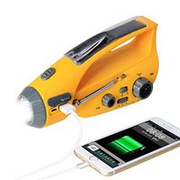 Emergency Weather Radio with Hand Crank and AM FM Weather Stations,Rechargeable LED Flashlight with Solar Battery Powered USB Phone Charger and SOS Alarm