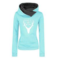 CHIDY Christmas Sweatshirt for Women Reindeer Print Letter Printed Cowl Neck Hooded Plus Size Hoodies(X-Large,Light Blue)