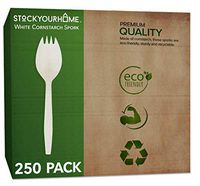 Eco Friendly Sporks (250 Count) Biodegradable Cutlery, Kid Safe 2 in 1 Utensils Compostable Cornstarch Sporks – Heavy Weight Fork Spoon Great for School Lunch, Cafeteria, Restaurant, Meals, Parties