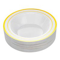 Disposable Plastic Bowls - 30 Pack - Gold Trim Real China Design - Premium Heavy Duty - By Aya's Cutlery Kingdom