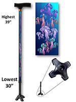 Walking Cane Self Adjustable Aluminum T Handle Derby Style with Quad Foot Undersea Jellyfish Design