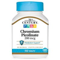 21st Century Chromium Picolinate 200 mcg Tablets, 100 Count (Pack of 3)