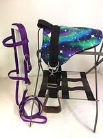 Party Ponies Miniature Horse/SM Pony Bareback Saddle PAD Set with BITLESS Bridle - Purple Stary Night Set