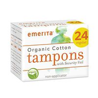 Emerita Organic Cotton Non-Applicator Tampons, White, Regular, 24 Count